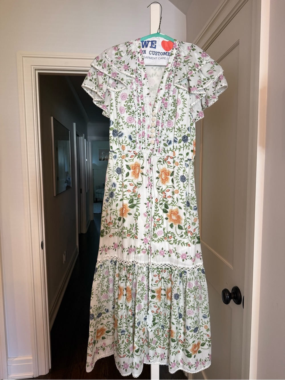 FARM Rio White Floral Maxi Dress with Orange & Blue Blooms